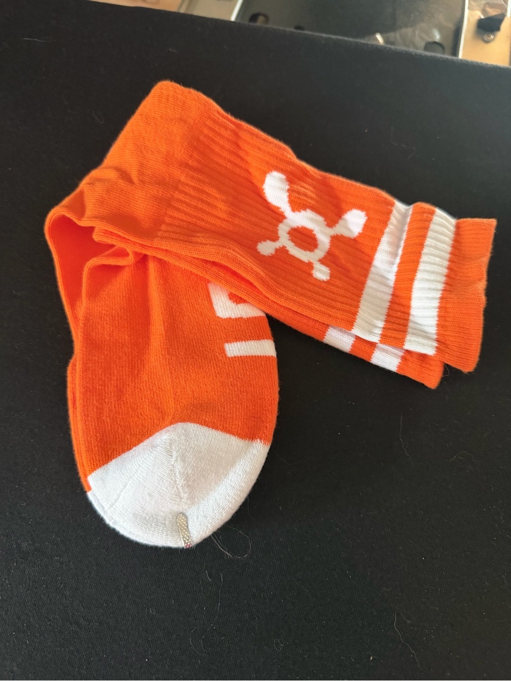 Orangetheory Bright Orange Athletic Crew Socks with White Toe and Stripes